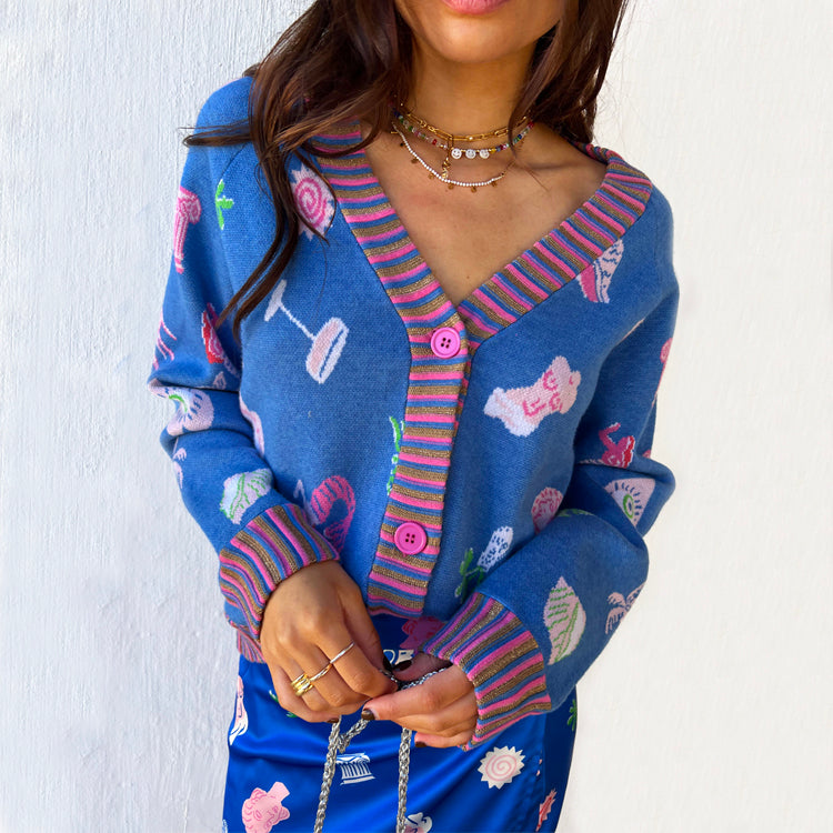 Blue Athena Jacquard Cardigan – junety